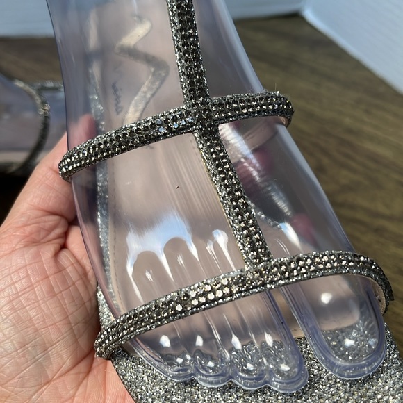 Nina Block Heel Evening Sandals Silver Strap Sandals Heels Size 6.5 - Picture 11 of 15
